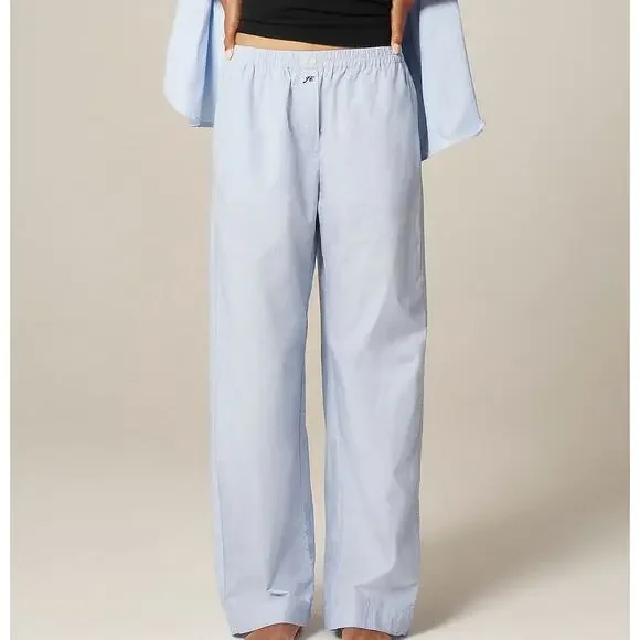 J Crew Classic Pajama Pant In End On End Cotton Large Light Blue Cool Lilac - Picture 1 of 10